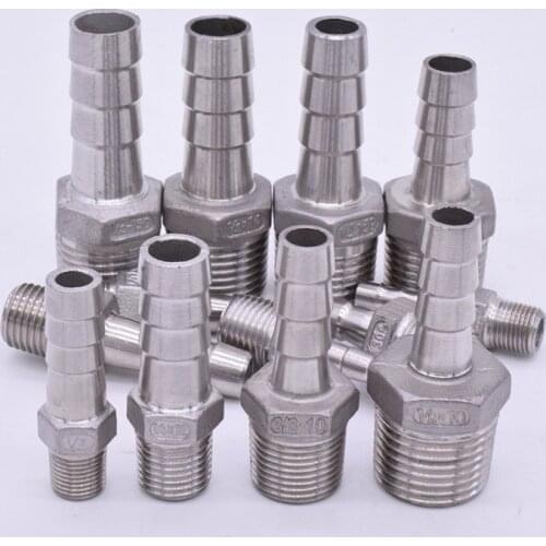 10pcs Hose Barb I/D 10mm x 1/4" BSPT Male Thread 304 Stainless steel coupler Splicer Connector fitting for Fuel Gas Water