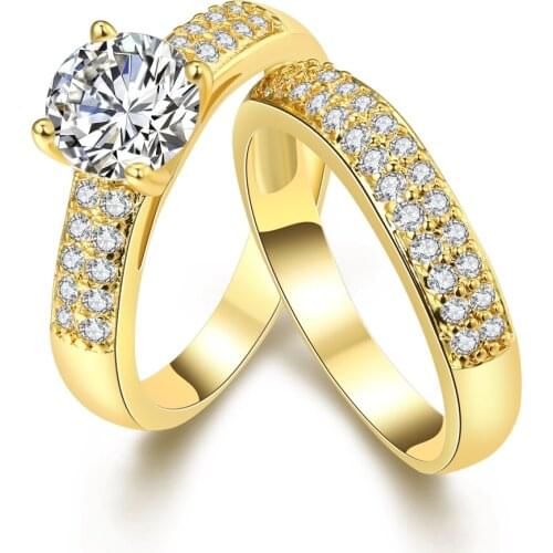 100% Original 925 Solid Silver Rings Set For Women 2.0ct Natural Zirconia Pure Gold Wedding Rings Set for Bride