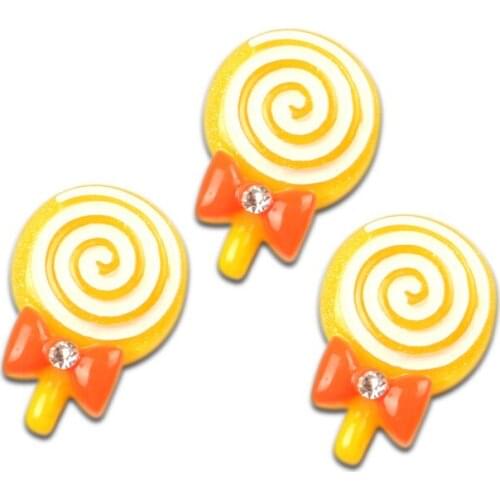 20Pcs Yellow Lollipop Resin Decoration Crafts Beads Frame Flatback Cabochon Scrapbook DIY Embellishments Accessories
