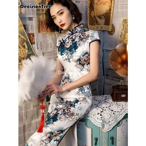 2021 chinese dress satin vintage women oriental cheongsam modern qipao female china elegant casual party dress oriental dress