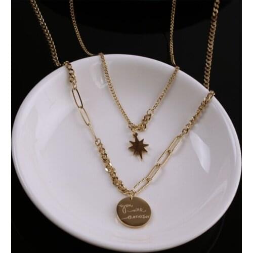 316L Stainless Steel Hip Hop Street The Brightes Star Charms Chain Choker Necklace For Women Ins Hot Fashion Trend Jewelry N357