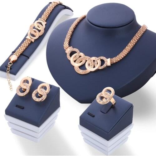 4Pcs Necklace Earrings Bracelet Ring Women Accessories Chain Choker Femme Wedding Earrings Female Boho Bracelet Rings For Women
