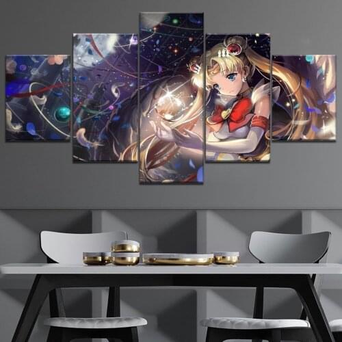 5 Piece Canvas Wall Art Anime Manga Sailor Girl Figure Poster Living Room Decoration Bedroom Image Home Office Poster