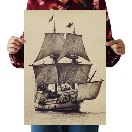 Big Retro Sailboat Famous View Classic Photo Kraft Paper Bar Poster Wall Sticker Retro Decorative Painting 51.5x36cm