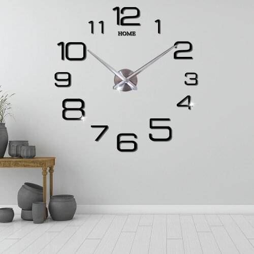 Large 3D Wall Clock Modern Design DIY Mute Acrylic Self adhesive Digital Wall Clock Sticker for Living Room Home Decor