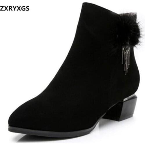 Matte Cowhide Fashion Wild Martin Boots 2019 Large Size Autumn Winter Boots Women Shoes Boots Genuine Leather Shoes Snow Boots