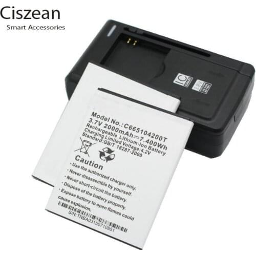 Ciszean 2x 3.7V 2000mAh Replacement Battery +Universal Charger C665104200T For BLU Studio 5.0 S D-570 D570 D570A D572A Y530Q