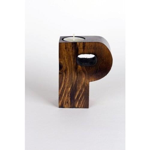 WOODEN LETTER candle HOLDER-P HARFİ- candle and candlestick свеча и подсвечник vela y candelero