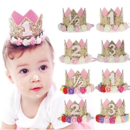 Happy First Birthday Party Hats Decor Cap One Birthday Hat Princess Crown 1st 2nd 3rd Year Old Number Baby Kids Hair Accessory