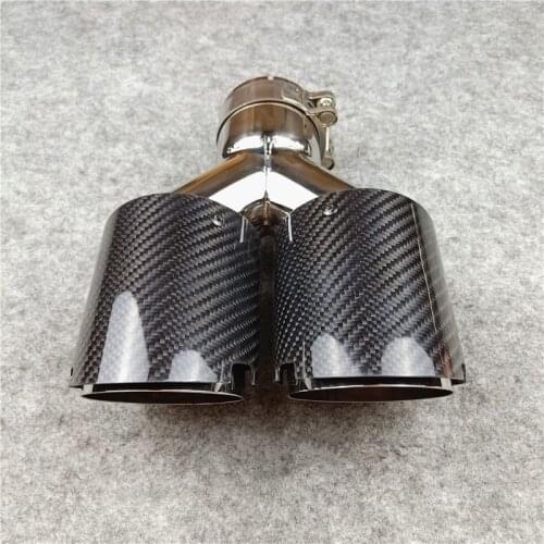 1 Piece Y Model Double Exhaust Pipe Muffler Tip Carbon Fiber Stainless Steel Length about 240mm Glossy Tailpipe Nozzle