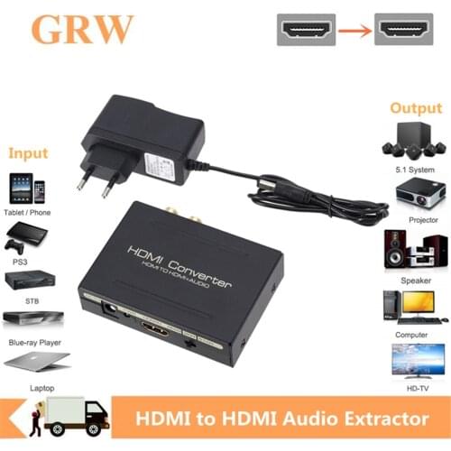 Grwibeou HDMI Audio Extractor 5.1ch 2.0ch HD Audio Extractor Splitter HD To Audio Extractor Optical TOSLINK SPDIF + L/R