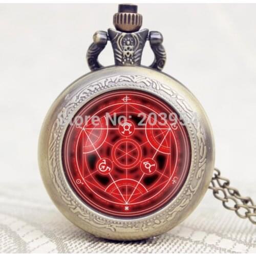 New Movie cartoon Full Metal Alchemist Fullmetal Transmutation circle pocket watch 1pcs/lot Handmade locket necklace vintage men