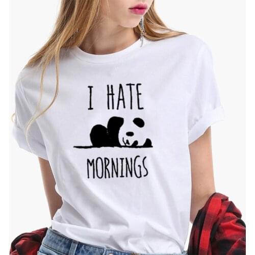 Kawaii I Hate Mornings Letter Cotton T Shirt Women Fashion Funny Graphic Shirt O Neck Short Sleeve Girl Top Tees Drop Ship
