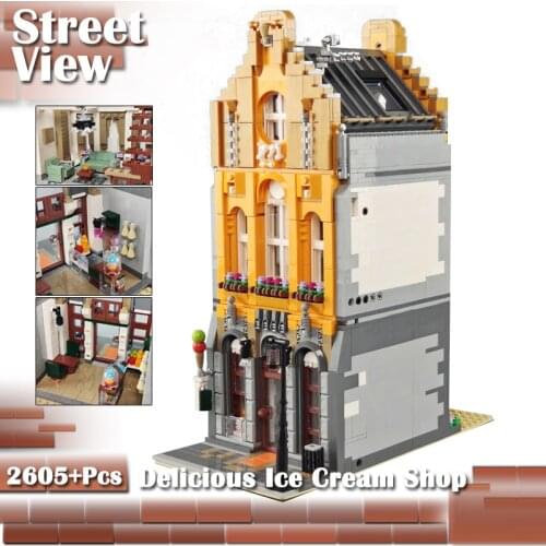 Ideas Ice Cream Shop Street View Building Blocks City Architecture Cold Drinks Shop Bricks Set Model Toys For Children Kids Gift