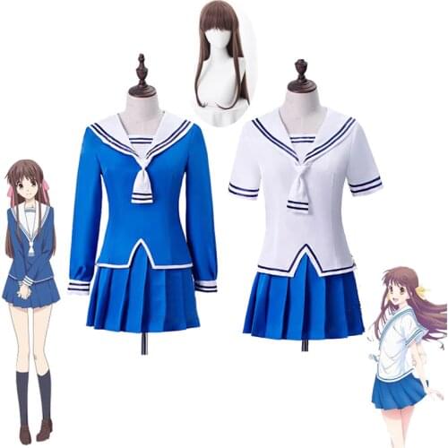 Anime Fruits Basket Cosplay Costume Tohru Honda Cosplay Uniform JK Girl School Uniform Women Sailor Dress Halloween Cosplay Wigs