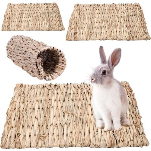 Rabbit Grass Chew Mat Hamster House Guinea Pig Cage Bed Chew Toy For Guinea Pig Rabbit Woven Bed For Small Animal Pet Supplies