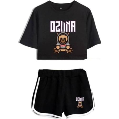 Summer Track Suit Women 2 Piece Set OZUNA ENOC Crop Top Shorts Two Piece Outfits Casual Ladies Tracksuit Sportwear Twopiece
