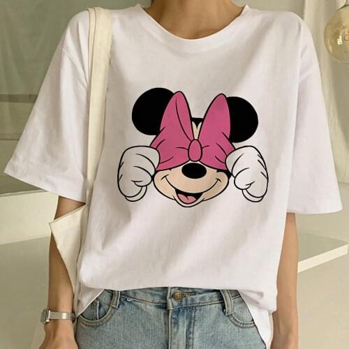 Fashion Harajuku Casual Womens T-Shirts Punk Rock Mickey Minnie Pink Bow Tumblr Tshirt Casual Hipster for Famale Top Dropship