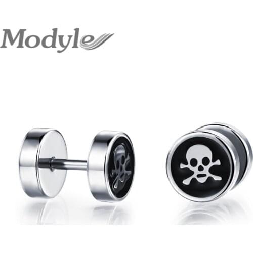 Modyle Brand Buttons Unisex Stud Earrings Metal Skeleton Round Men Women High Polished Stainless Steel Jewelry