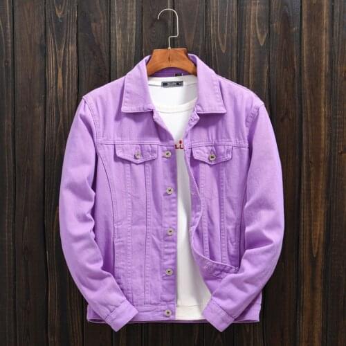 2021 New Autumn Denim Cotton Jacket Men Purple Orange Jean Jacket Solid Mens Jackets Regular Fit Jeans Jacket Outwear