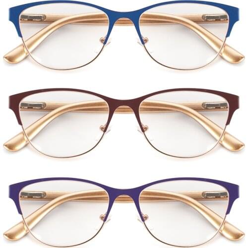 Hyperopia Glasses Women Men Reading Glasses Retro Metal Half Frame Magnification Presbyopic Eyeglasses Anti-fatigue Eyeglasses