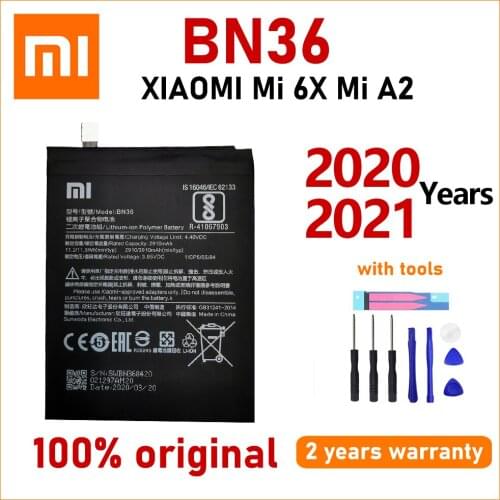 Xiao Mi Original 3010mAh BN36 Battery For Xiaomi Mi6X Mi 6X MiA2 Mi A2 High quality Batteries With Free tools+Tracking number