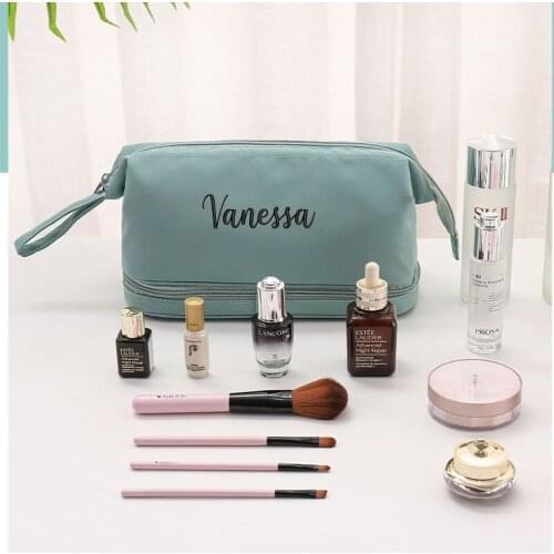 Personalized Simple High Texture Storage Bag Custom Embroidery High Capacity Eyebrow Brush Double Wash Bag Portable Makeup Bag