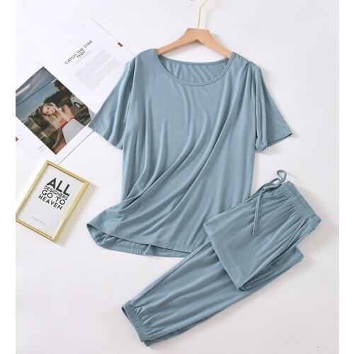 Woman Set New Spring Summer Pyjamas Modal Cotton Loose Sleepwear Pijamas Casual Short Sleeve Trousers Ladies Home Clothes