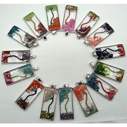 Natural stone Quartz Crystal Turquoises 7 Chakra Reiki Healing Tree pendant for diy Jewelry making necklace Accessories 10pcsA2