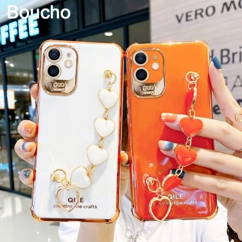 Luxury electroplating phone case for iphone 12 Mini 11 Pro MAX XS XR X SE 6 6s 7 8 plus Phone Case With Love Heart bracelet