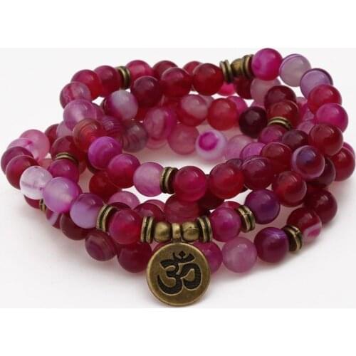 Rose 108 beads 8mm elastic adjustable Lotus life tree Buddha OM eye Chakra Reiki agate Onyx Yoga Bracelet necklace uoj3