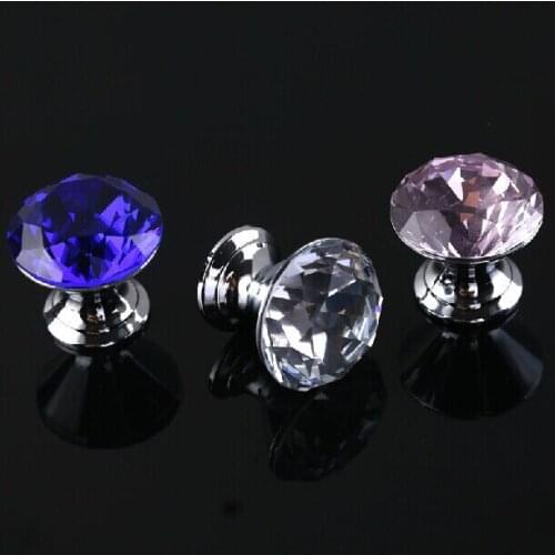30mm stylish pink blue Crystal Drawer knob Silver chrome dresser cupboard modern Furniture door decorate handle pull knob galss