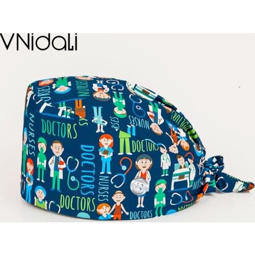 Doctor operating room pattern printing With buttons nursing head cap lab scrub pet shop surgicals hat Unisex Dentist scrub cap