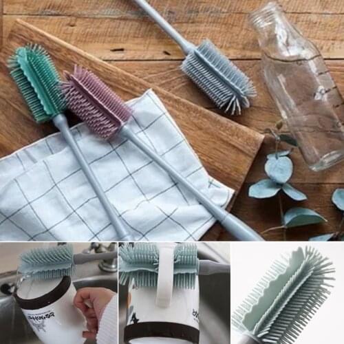 Silicone Glass Cleaning Brush Long Handle Cup Brush Household Tea Kitchen Wash Cup Sponge Brush
