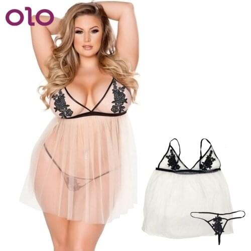 OLO Sexy Erotic Lingerie Extoric Apparel Sling Sleepwear Large Size 3XL-5XL Sling Skirt Thong Two-piece Underwear Women Dress