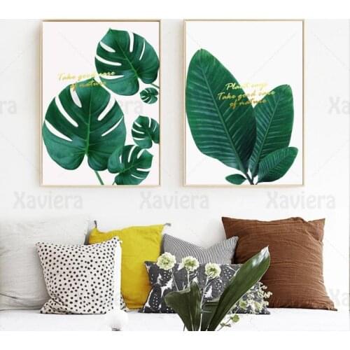 Fresh Green Nordic Poster Tropical Plant Monstera Banana Leaves Wall Deco Canvas Art Painting Home Decor for Living Room Bedroom