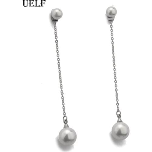 Uelf Fashion Vintage Silver Color Earrings for Women Jewelry Pearl Tassel Earring Long Drop Dangle Earring