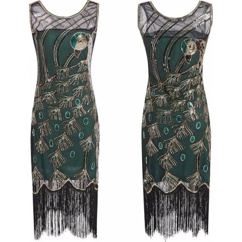 Vintage Great Gatsby Dresses 1920s Style Flapper Fringe Party Sequin Dress Women Art Deco Luxury Embellished Plus Size S-XXXL
