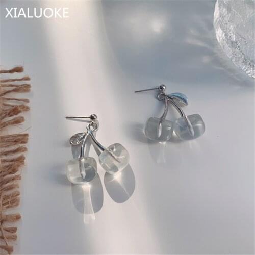 XIALUOKE S925 Needle Lovely Acrylic Resin Cherry Earrings Pendants Elegant Joker Fruit Tassel Earring For Women Fashion Jewelry