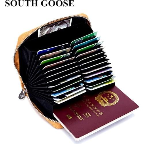 SOUTH GOOSE Leather RFID Anti-theft Credit Card Holder Men Business Cards Holder Large Capacity Women Passport Cover Coin Purses