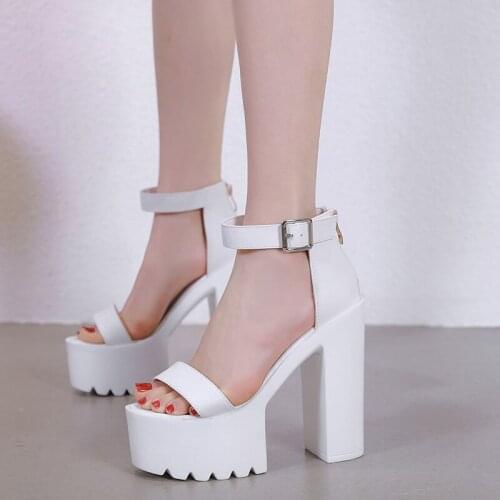2021 New Summer Shoes Women White Open Toe Button Belt Thick Heel Wedges Platform Shoes Fashionable Casual Sandals Female