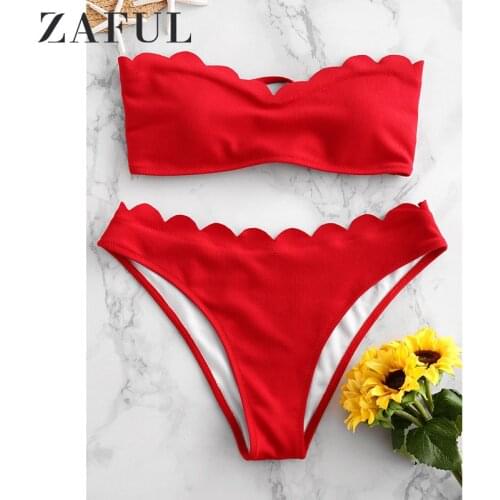 ZAFUL Bikini 2018 Design Bow Bikini Scalloped Hem Bandeau Swimwear Women Swimsuit Biuqnis Beach Bathing Suit