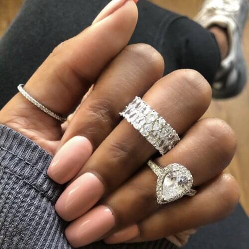 Boho Female Big Two rows drops Diamond Stone Ring Luxury 925 Silver Love Engagement jewelry Vintage Wedding Rings For Women