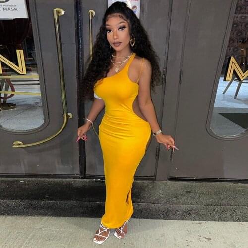 Women Fashion 2021 Summer Ladies Hollow Out Midi Bodycon Solid Color Sleeveless Round Neck Stretchy Dress