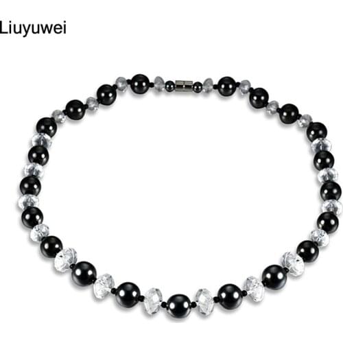 Liuyuwei Fashion Natural Stone Magnetite Black Gallstone Beaded Necklace Hematite Health Choker Necklace for Women Jewelry