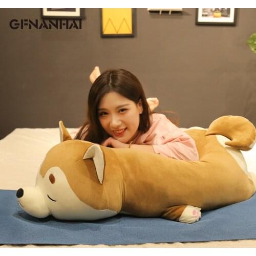 1pc 55/75/95cm Cute Dead Dog Plush Toys kawaii Stuffed Down Cotton Animal Lying Shiba Inu Dog Pillow Cushion Dolls Birthday Gift