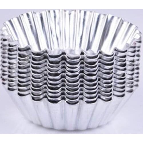 100 Pcs Reusable Silver Stainless Steel Cupcake Egg Tart Mold Cookie Pudding Mould Nonstick Cake Egg Baking Mold Pastry Tools