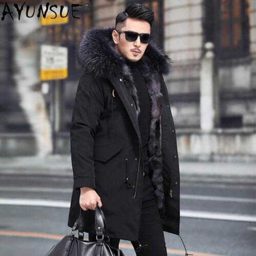 AYUNSUE Parka Winter Jacket Men Clothing Real Fox Fur Coat Erkekler Parkas Hooded Jackets 5XL Thick Clothes Hommes Veste LXR830