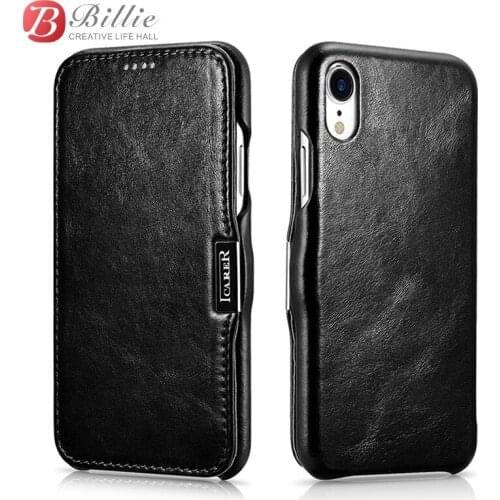 For iPhone XR 6.1 Cover Case Luxury Hard Vintage Genuine Leather Shockproof Magnetic Flip Phone Case for iPhone XR Accessories