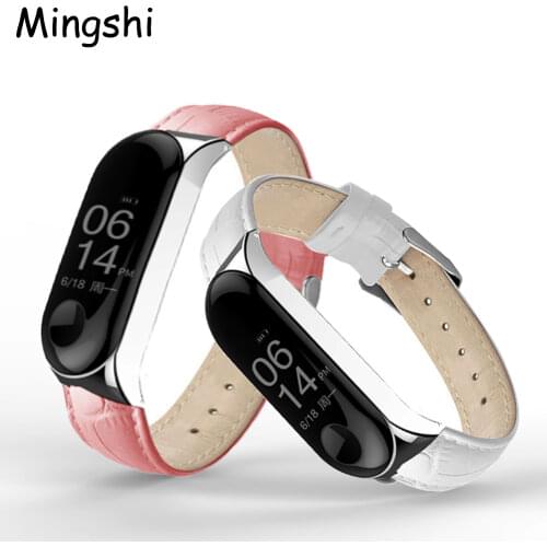Black Rose Gold Case Smart Watch band for Xiaomi Mi Band 4/5/6 Leather strap For xiaomi mi band 6/5 bracelet Miband 5/4/3 Strap